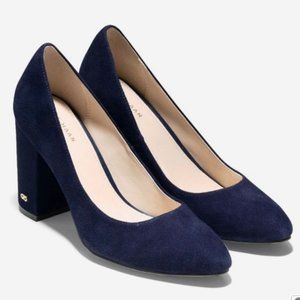 Cole Haan Alanna Marine Navy Blue Suede Block Heel Pumps Size 10